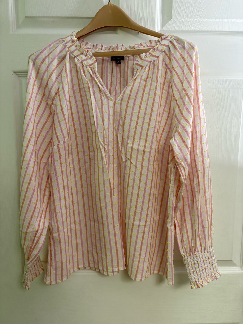 Talbots Pink and Yellow Striped Button-Down Blouse